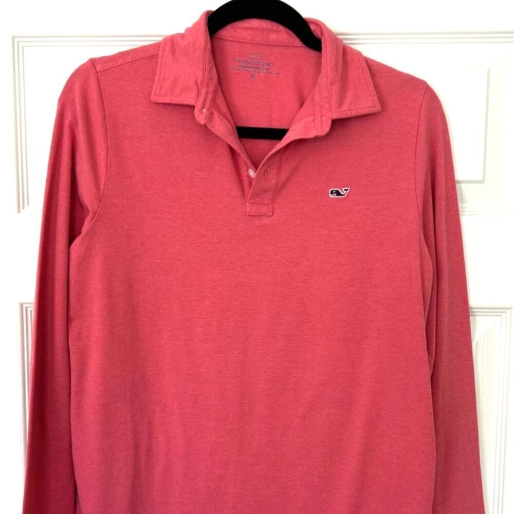 Vineyard Vines Youth (18) XL Edgartown Long Sleeve Polo Coral Pink Whale Shirt